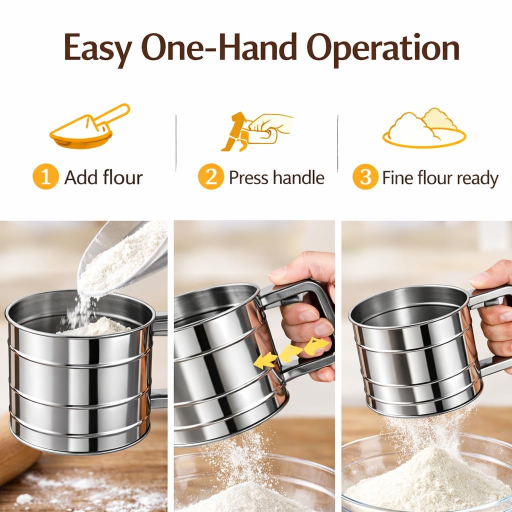 🧁 Stainless Steel Sifter – Perfect for Baking & Cooking
