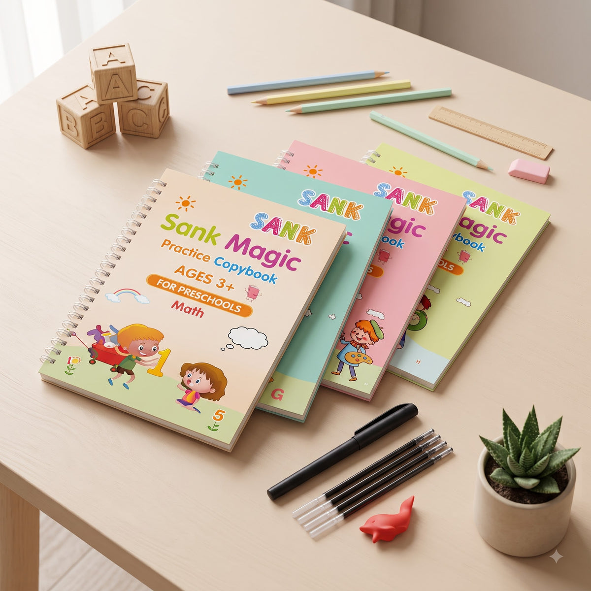 SANK Magic Practice Copybook Set – Reusable Handwriting & Learning Books for Kids