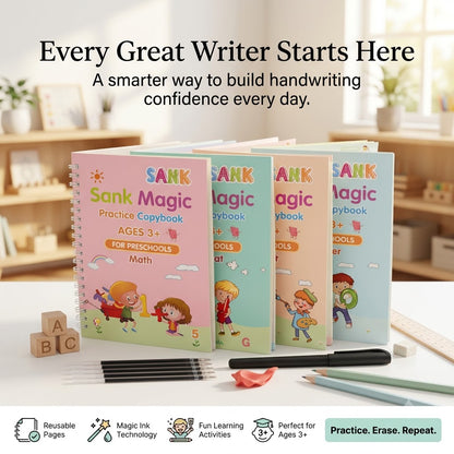 SANK Magic Practice Copybook Set – Reusable Handwriting & Learning Books for Kids