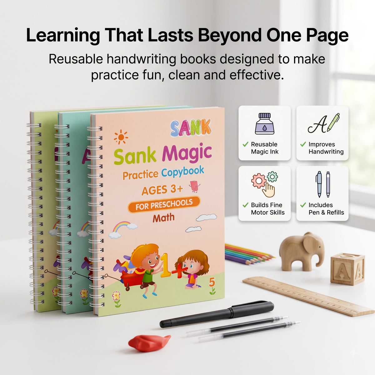 SANK Magic Practice Copybook Set – Reusable Handwriting & Learning Books for Kids