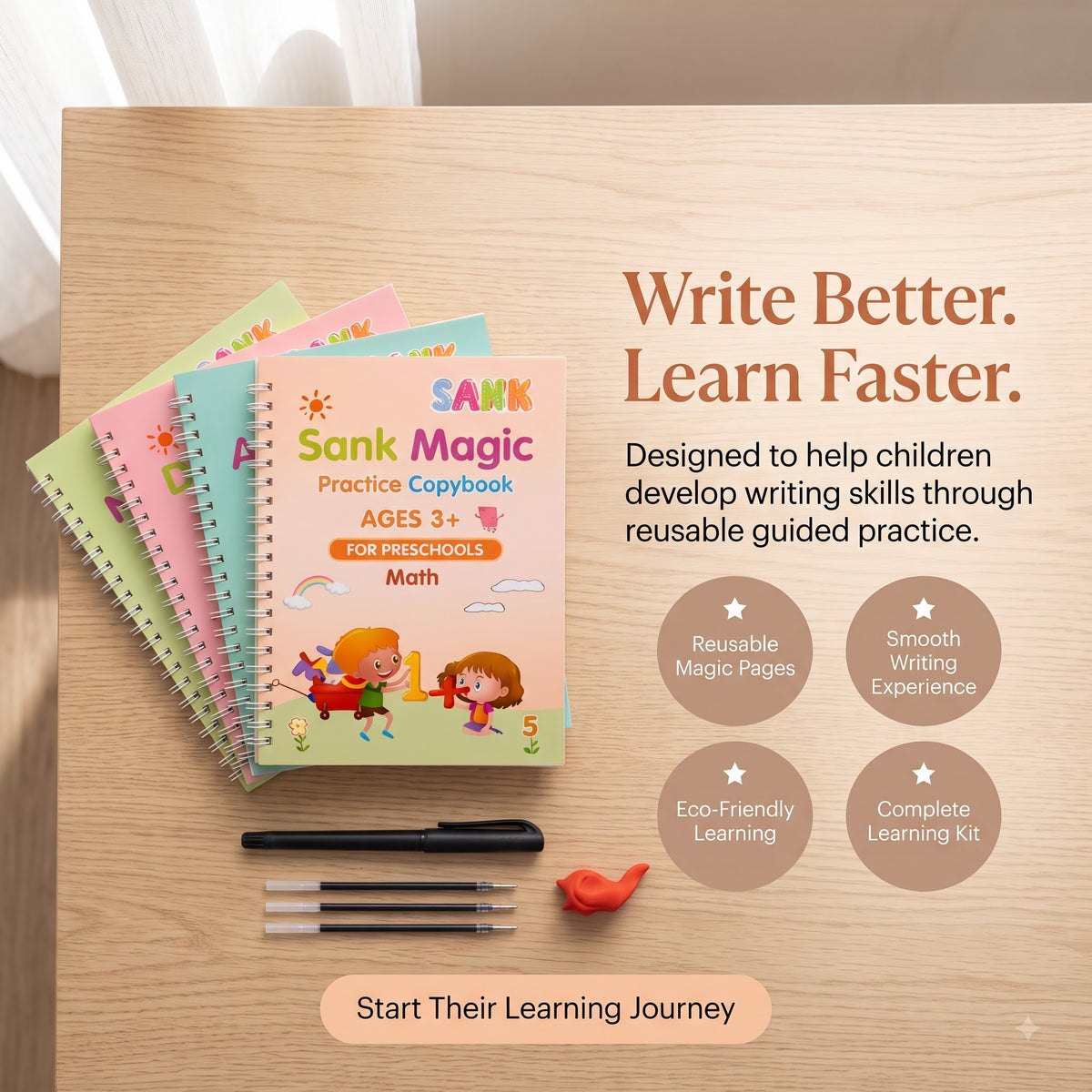 SANK Magic Practice Copybook Set – Reusable Handwriting & Learning Books for Kids